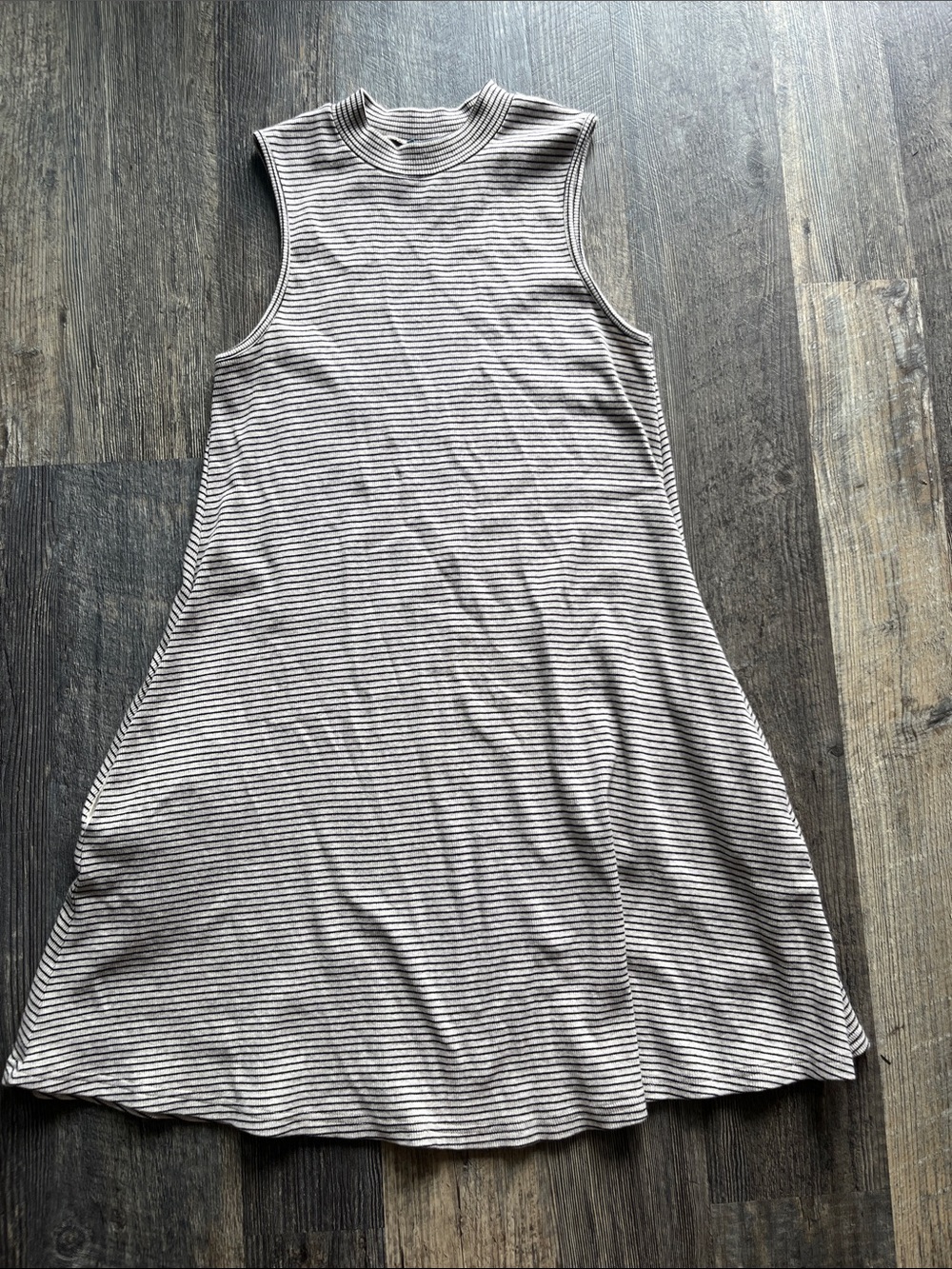 Fleur Bleue Sleeveless Striped Midi Dress in Black and White